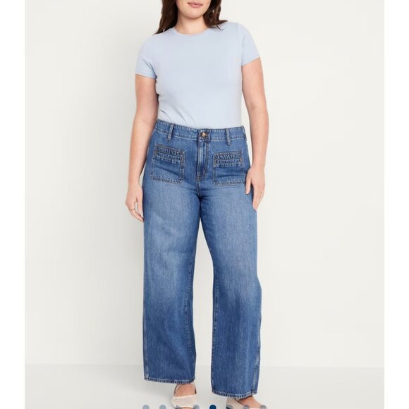 Old Navy Denim - Old Navy Drapey Denim Size 14  Baggy Wide Leg High Rise Jeans